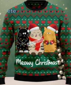 Santa Cat Meowy Christmas Ugly Sweater For Holiday Parties