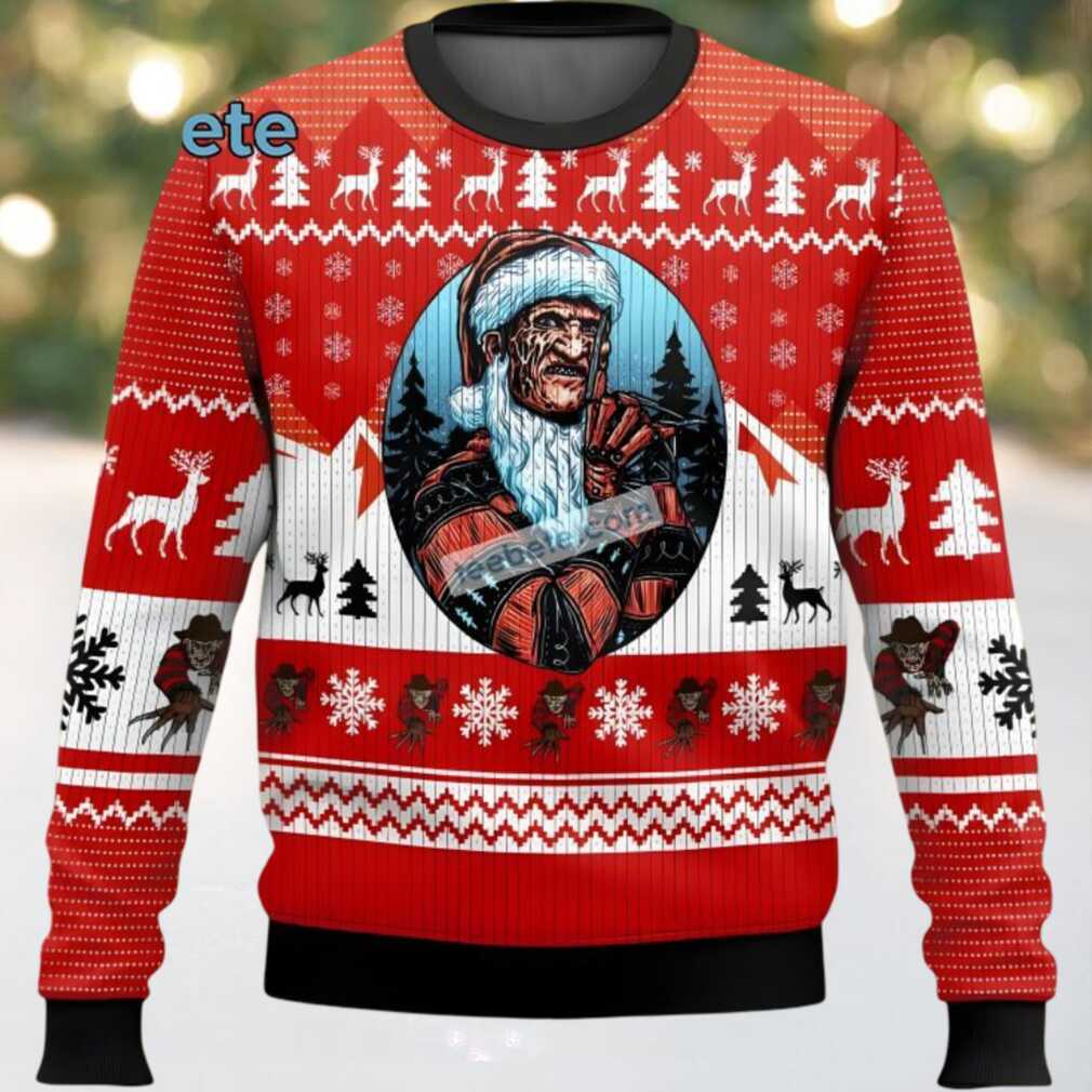 Santa Hat Freddy Krueger Ugly Christmas Sweaters Family White Red, hoodie, sweater, long sleeve and tank top Santa Hat Freddy Krueger Ugly Christmas Sweaters Family White Red