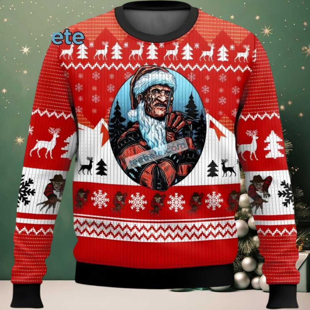 Santa Hat Freddy Krueger Ugly Christmas Sweaters Family White Red, hoodie, sweater, long sleeve and tank top Santa Hat Freddy Krueger Ugly Christmas Sweaters Family White Red