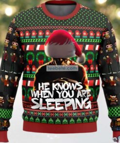 Santa Hat Freddy Krueger Ugly Sweater Black Red Naughty