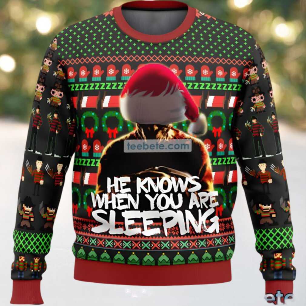 Santa Hat Freddy Krueger Ugly Sweater Black Red Naughty, hoodie, sweater, long sleeve and tank top Santa Hat Freddy Krueger Ugly Sweater Black Red Naughty