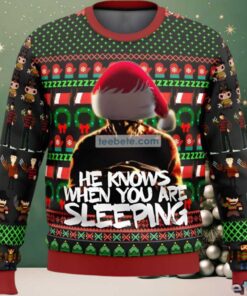 Santa Hat Freddy Krueger Ugly Sweater Black Red Naughty, hoodie, sweater, long sleeve and tank top Santa Hat Freddy Krueger Ugly Sweater Black Red Naughty