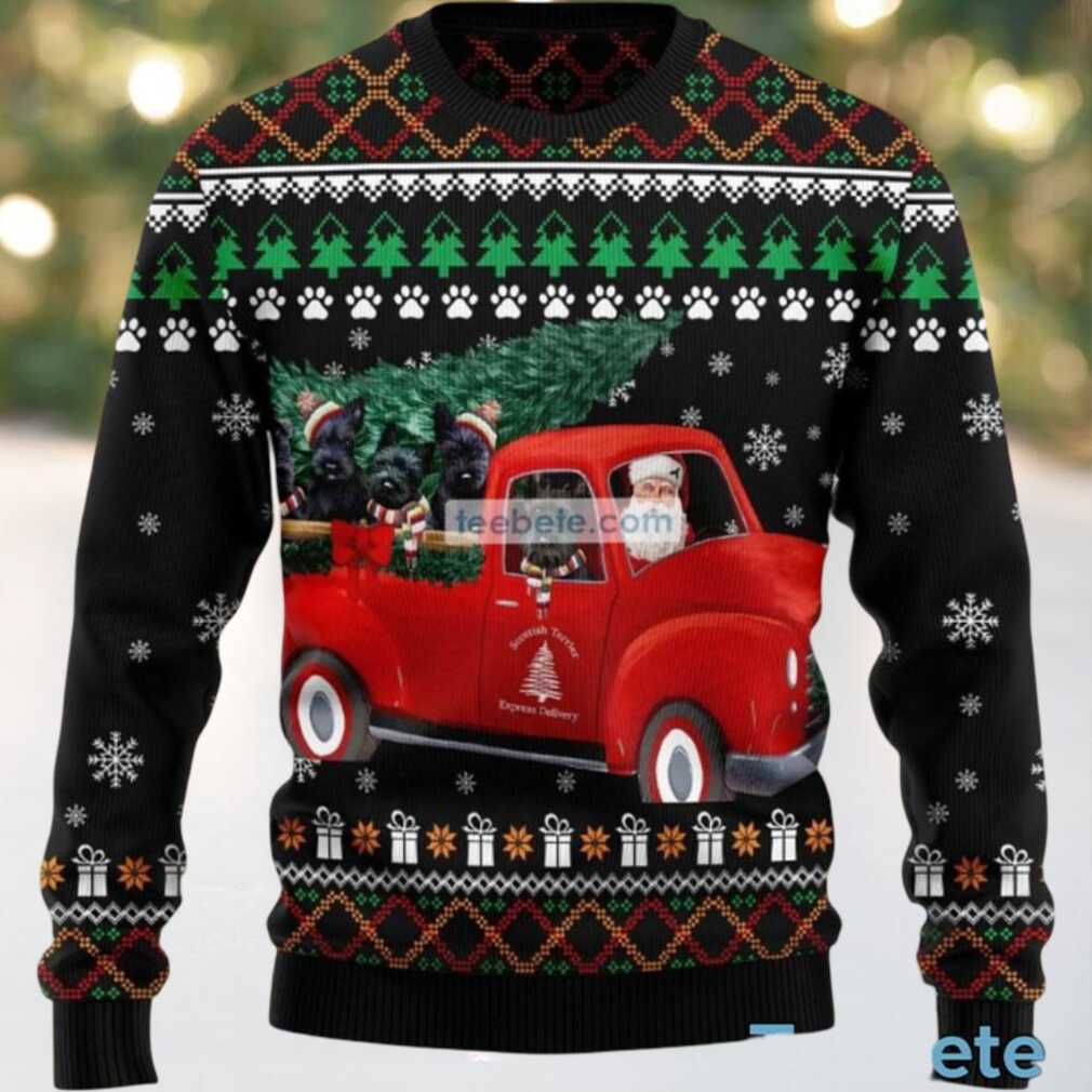 Scottish Terrier Dog And Driver Santa Claus Ugly Sweater, hoodie, sweater, long sleeve and tank top Scottish Terrier Dog And Driver Santa Claus Ugly Sweater