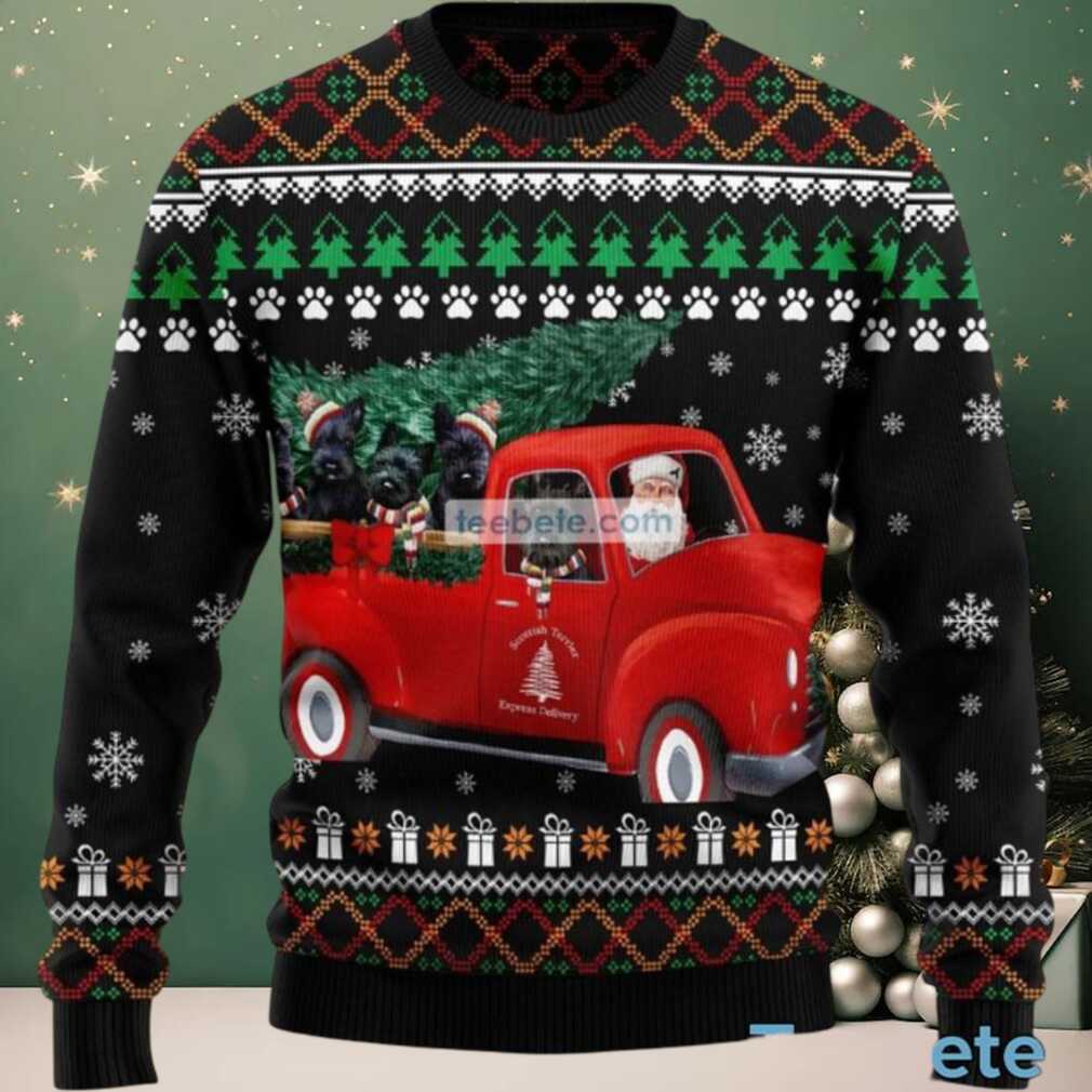 Scottish Terrier Dog And Driver Santa Claus Ugly Sweater, hoodie, sweater, long sleeve and tank top Scottish Terrier Dog And Driver Santa Claus Ugly Sweater Secondary Image