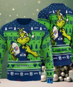 Seattle Seahawks Grinch With Ball NFL Ugly Christmas Sweaters Seattle Seahawks Grinch With Ball NFL Ugly Christmas Sweaters