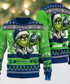 Seattle Seahawks Grinch With Ornament Ugly Christmas Sweater