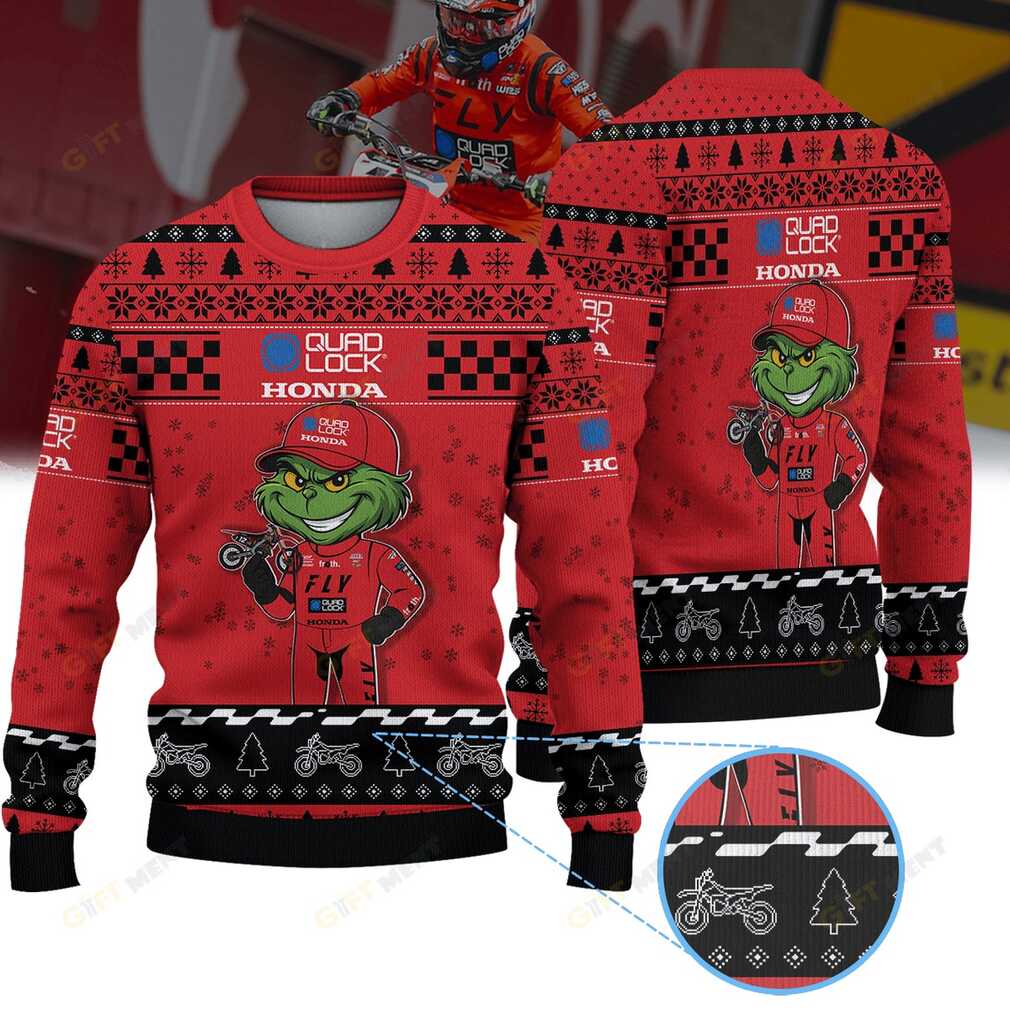 Shane McElrath Quad Lock Honda Racing × Grinch Ugly Christmas Sweater Shane McElrath Quad Lock Honda Racing × Grinch Ugly Christmas Sweater
