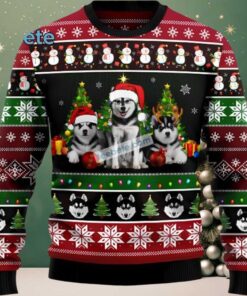 Siberian Husky Face Dog Dad Ugly Sweater Black Siberian Husky Face Dog Dad Ugly Sweater Black