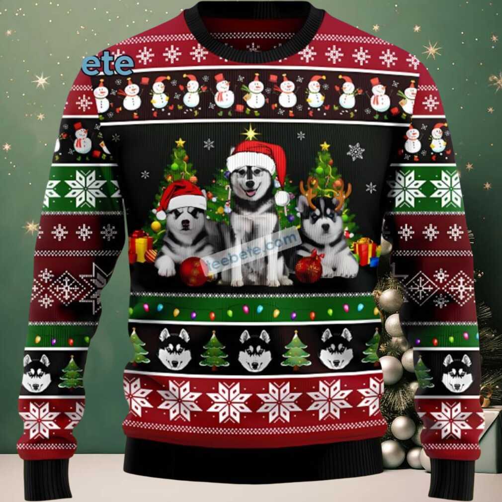 Siberian Husky Face Dog Dad Ugly Sweater Black Siberian Husky Face Dog Dad Ugly Sweater Black