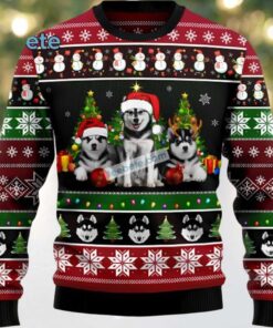 Siberian Husky Face Dog Dad Ugly Sweater Black