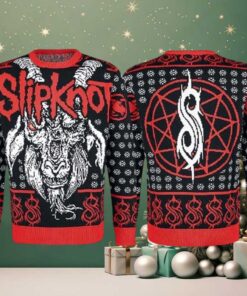 Slipknot Big Logo Goat Face Snowflakes Pattern Knitted Signature Black And Red Ugly Christmas Sweater
