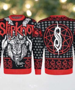 Slipknot Big Logo Goat Face Snowflakes Pattern Knitted Signature Black And Red Ugly Christmas Sweater