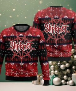 Slipknot Big Logo Night Pointed Star Tribal S Logo Pattern Knitted Black And Red Ugly Christmas Sweater
