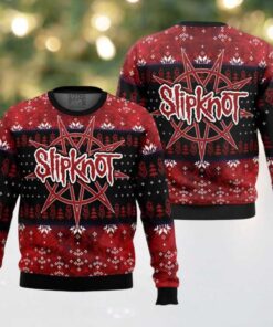 Slipknot Big Logo Night Pointed Star Tribal S Logo Pattern Knitted Black And Red Ugly Christmas Sweater