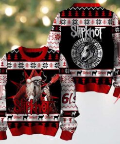Slipknot Established 1995 Des Moines Iowa Skeleton Santa Playing Guitar Personalized Christmas Ugly Sweater