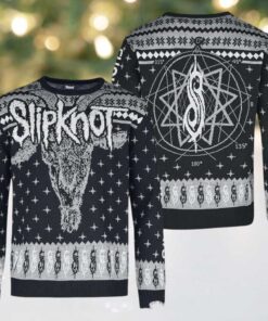 Slipknot Fucking Holidays Logo Goat Head And Tribal S Logo Blink Pattern Black And Grey Ugly Christmas Sweater