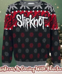 Slipknot Signature Logo With Tribal S Snowflakes Pattern Red And Grey Knitted Ugly Christmas Sweater