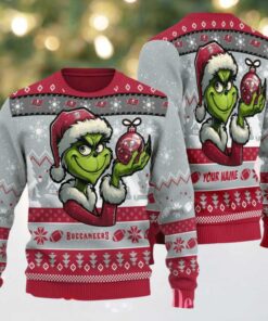 Tampa Bay Buccaneers Grinch With Ornament Ugly Christmas Sweater
