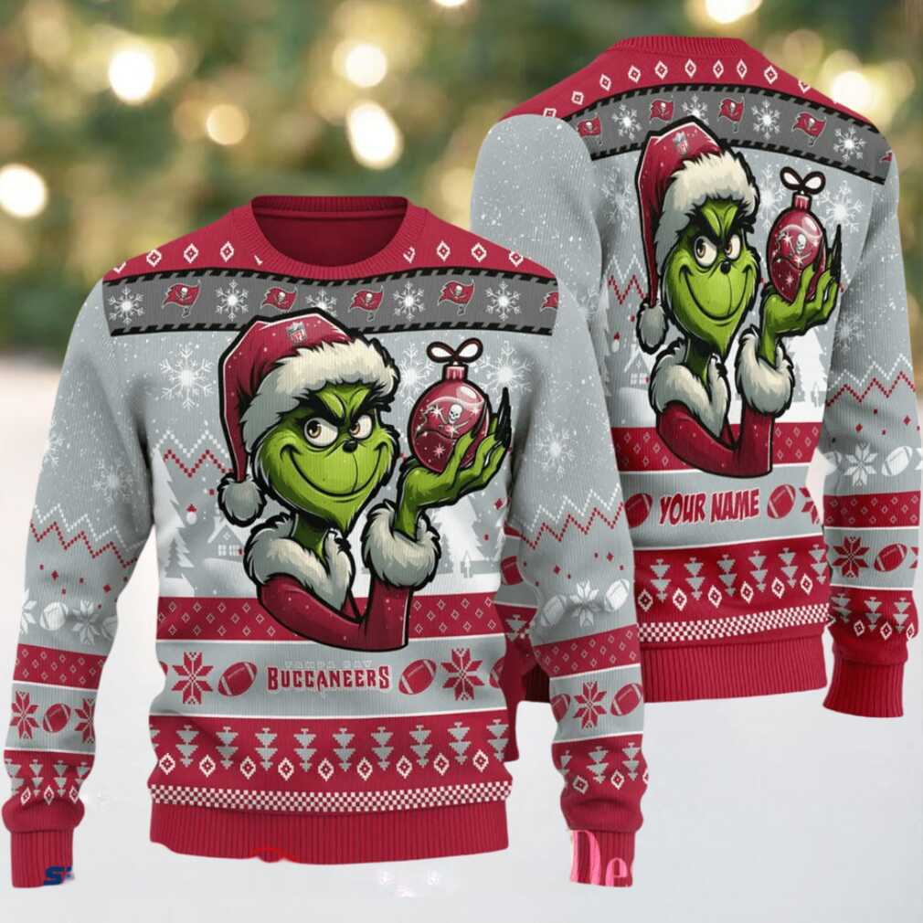 Tampa Bay Buccaneers Grinch With Ornament Ugly Christmas Sweater Tampa Bay Buccaneers Grinch With Ornament Ugly Christmas Sweater