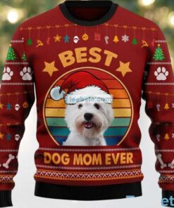 Terrier Dog Face Best Dog Mom Ever Ugly Christmas Sweater Red Ugliest
