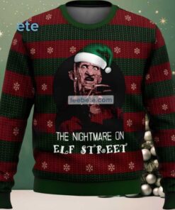 The Nightmare On Elm Street Freddy Krueger Santa Ugly Christmas Sweater Plus Size Red Green
