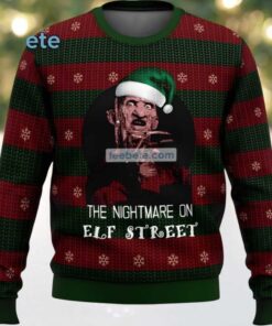 The Nightmare On Elm Street Freddy Krueger Santa Ugly Christmas Sweater Plus Size Red Green, hoodie, sweater, long sleeve and tank top The Nightmare On Elm Street Freddy Krueger Santa Ugly Christmas Sweater Plus Size Red Green
