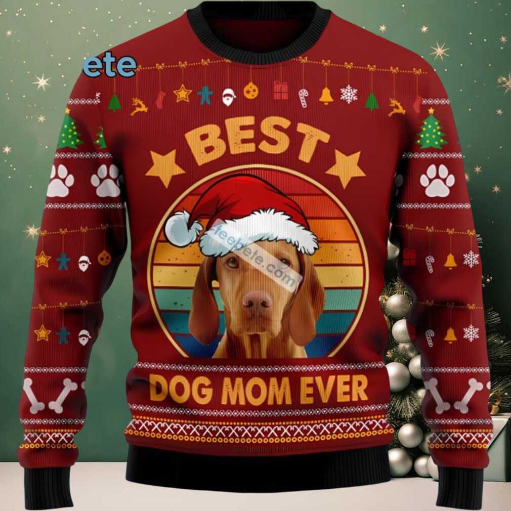 Vizsla Dog Mom Ever Ugly Christmas Sweater Big And Tall Red, hoodie, sweater, long sleeve and tank top Vizsla Dog Mom Ugly Christmas Sweater front view