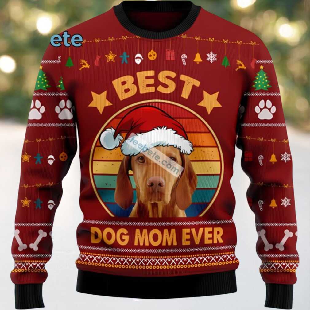 Vizsla Dog Mom Ever Ugly Christmas Sweater Big And Tall Red, hoodie, sweater, long sleeve and tank top Vizsla Dog Mom Ugly Christmas Sweater back view