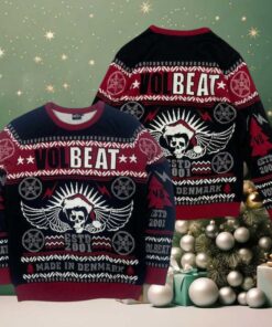Volbeat ESTD 2001 Made In Denmark Skull Wings With Santa Hat Bravado Vintage Knitted Ugly Christmas Sweater