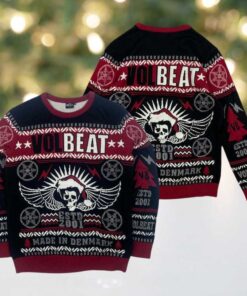 Volbeat ESTD 2001 Made In Denmark Skull Wings With Santa Hat Bravado Vintage Knitted Ugly Christmas Sweater