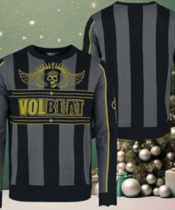 Volbeat Signature Big Logo Black And Grey Stripes Pattern Holiday Ugly Christmas Sweater