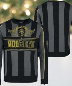 Volbeat Signature Big Logo Black And Grey Stripes Pattern Holiday Ugly Christmas Sweater