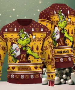Washington Commanders Grinch With Ball NFL Ugly Christmas Sweater Washington Commanders Grinch With Ball NFL Ugly Christmas Sweater