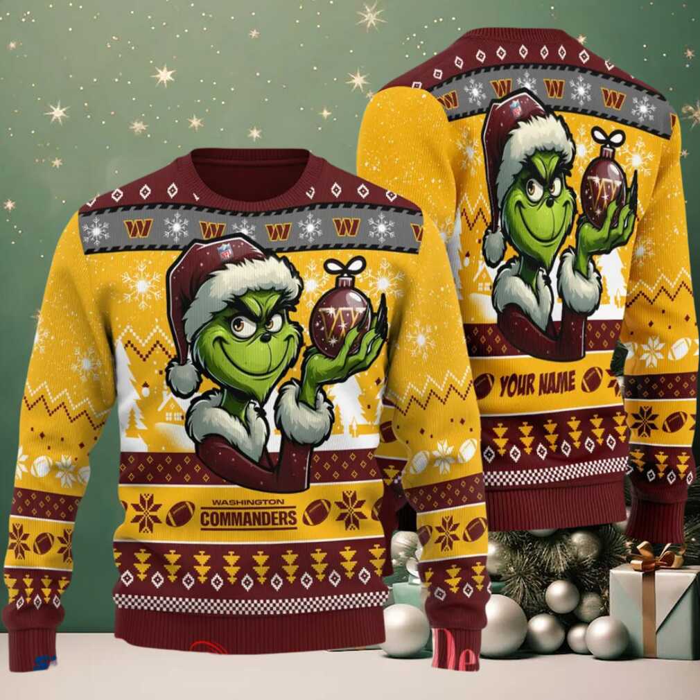 Washington Commanders Grinch With Ornament Ugly Christmas Sweater Washington Commanders Grinch With Ornament Ugly Christmas Sweater