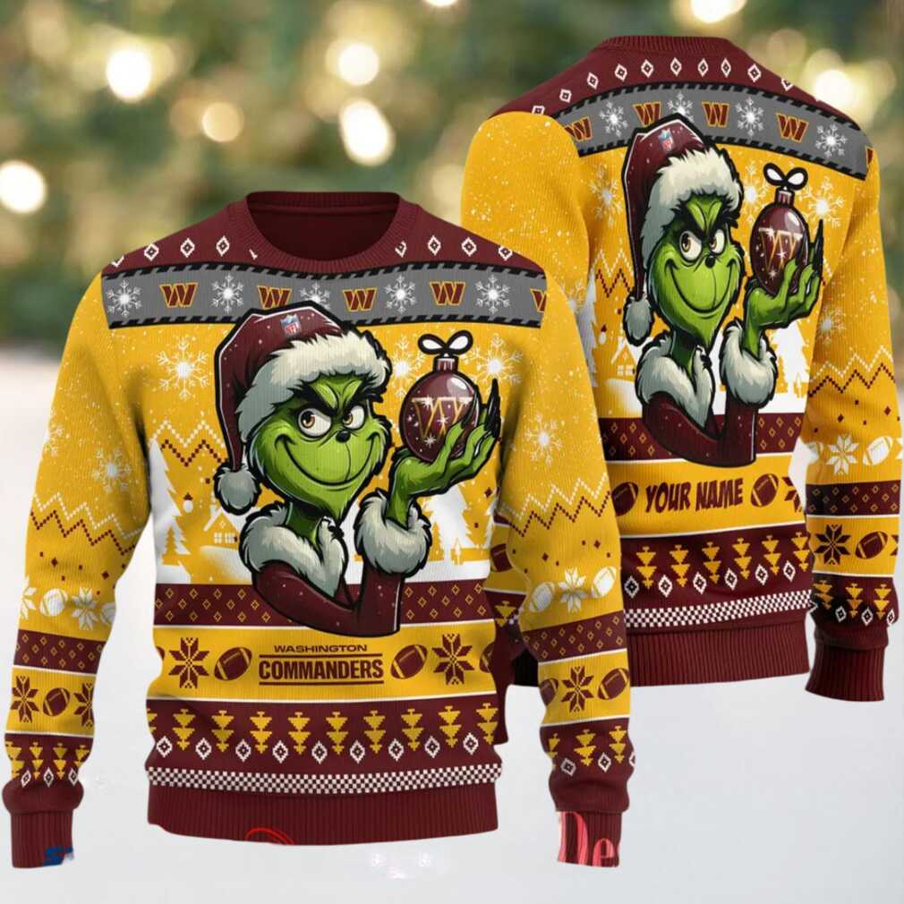 Washington Commanders Grinch With Ornament Ugly Christmas Sweater Washington Commanders Grinch With Ornament Ugly Christmas Sweater