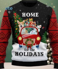 Welsh Corgi Dog Snowman Home For Holiday Ugly Christmas Sweater Ladies Black Welsh Corgi Dog Snowman Home For Holiday Ugly Christmas Sweater Ladies Black