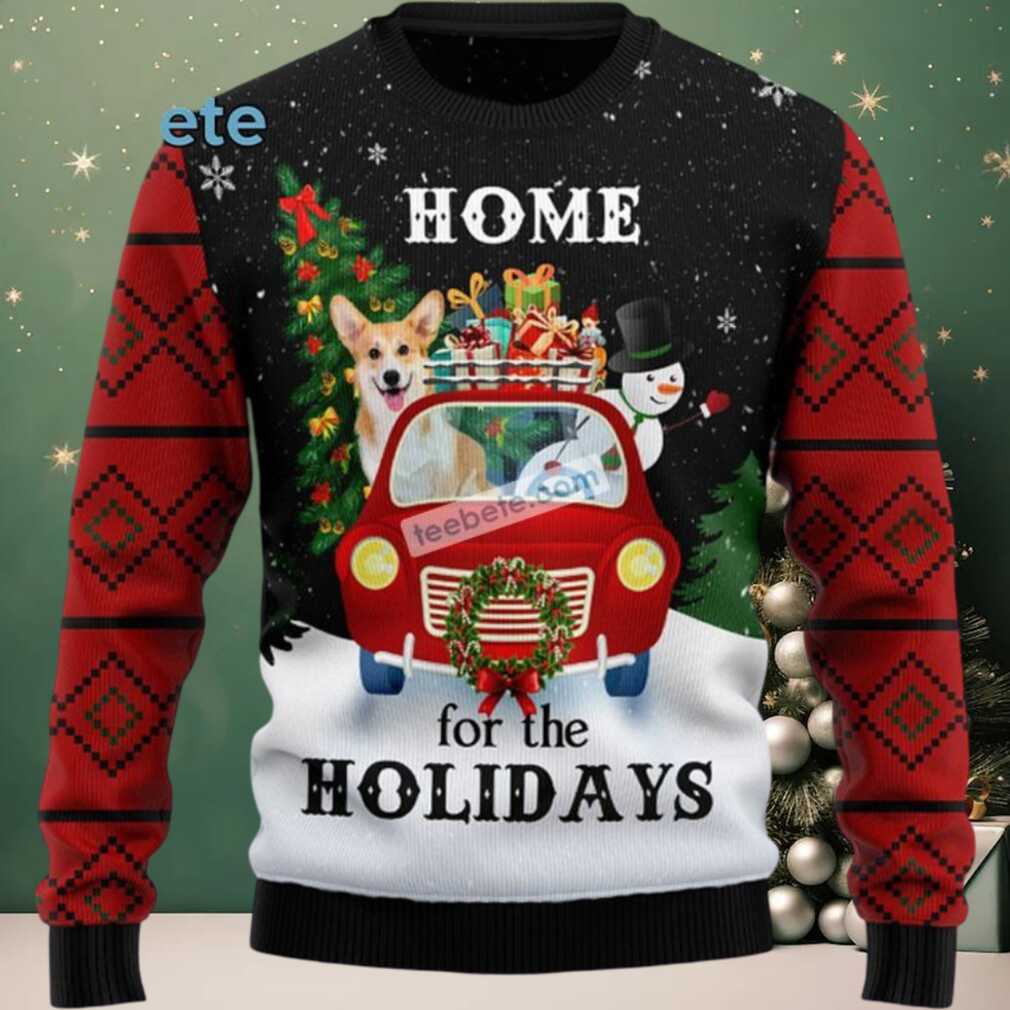 Welsh Corgi Dog Snowman Home For Holiday Ugly Christmas Sweater Ladies Black Welsh Corgi Dog Snowman Home For Holiday Ugly Christmas Sweater Ladies Black