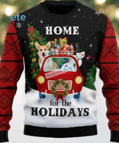 Welsh Corgi Dog Snowman Home For Holiday Ugly Christmas Sweater Ladies Black