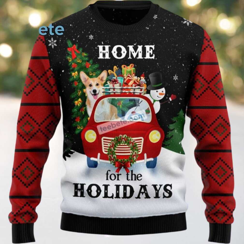 Welsh Corgi Dog Snowman Home For Holiday Ugly Christmas Sweater Ladies Black Welsh Corgi Dog Snowman Home For Holiday Ugly Christmas Sweater Ladies Black