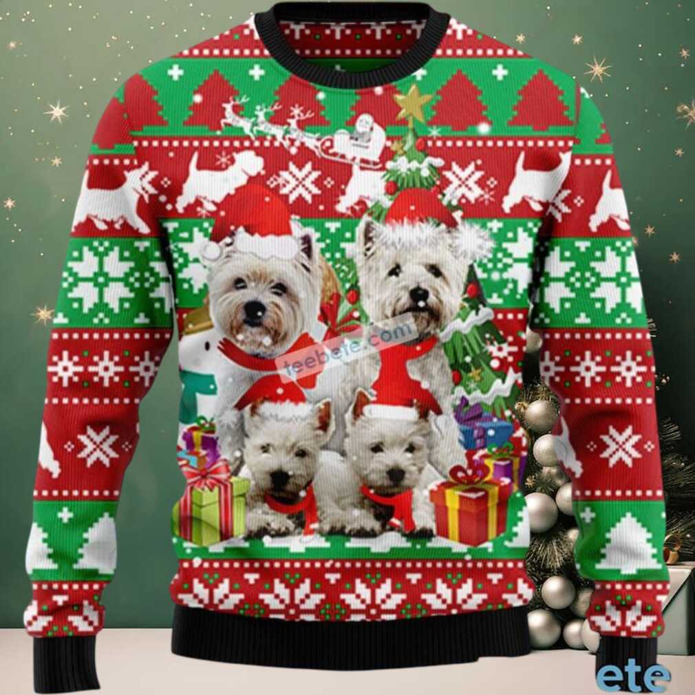 West Highland Terrier Dog Face Ugly Christmas Sweater Red Cheap West Highland Terrier Dog Face Ugly Christmas Sweater Red Cheap