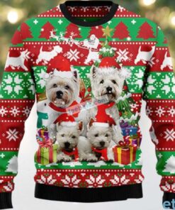 West Highland Terrier Dog Face Ugly Christmas Sweater Red Cheap