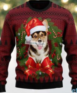 Wreath Corgi Dog Face Ugly Xmas Sweaters Funny