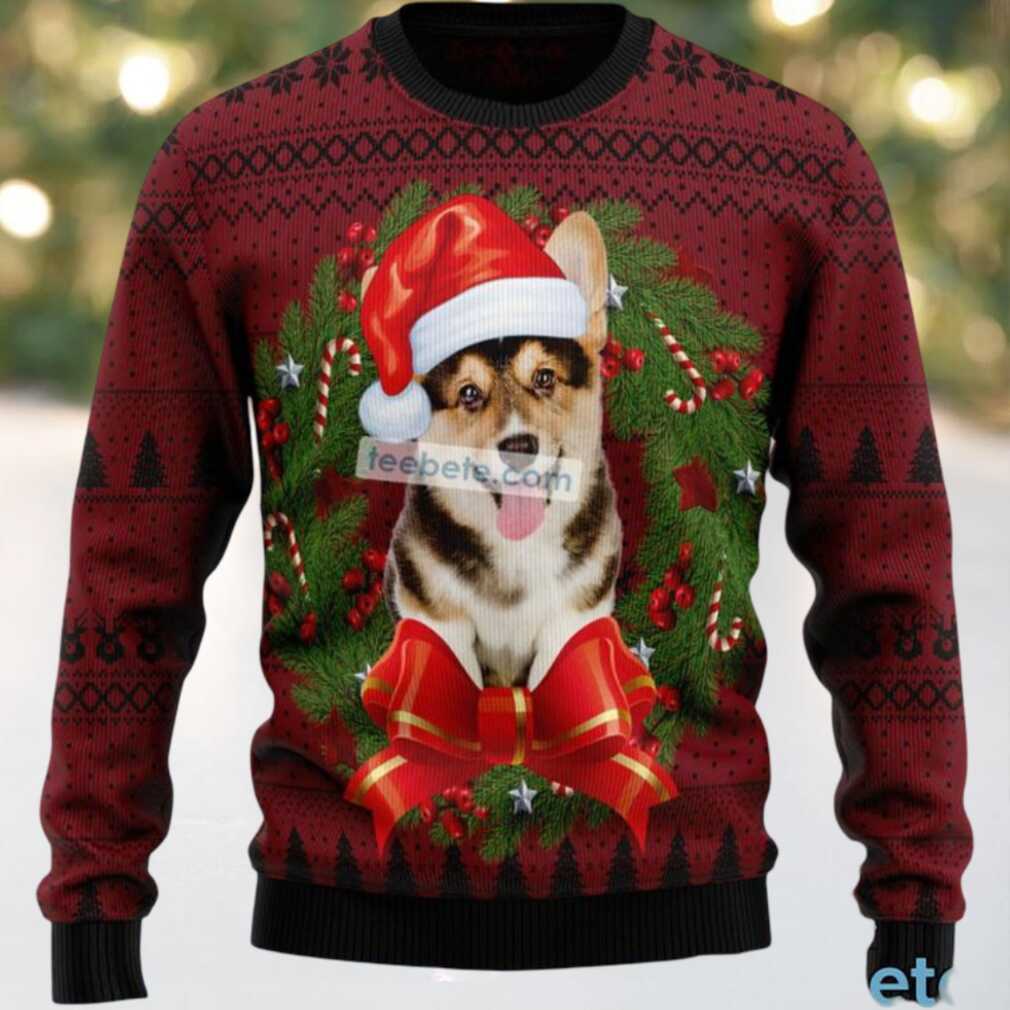 Wreath Corgi Dog Face Ugly Xmas Sweaters Funny Wreath Corgi Dog Face Ugly Xmas Sweaters Funny