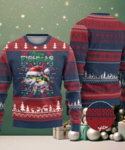 Xmas Fishing Ugly Christmas Sweater Merry Fishmas Fisherman Santa Hat Fish