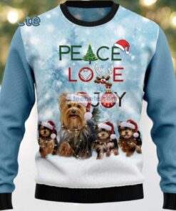 Yorkshire Terrier Dog Peace Love Joy Ugly Sweaters For Couples Blue