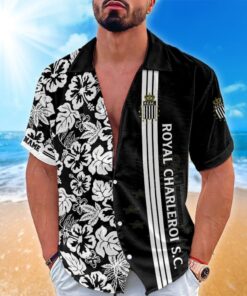 Black and White Floral Royal Charleroi S.C. Aloha Hawaiin Shirt