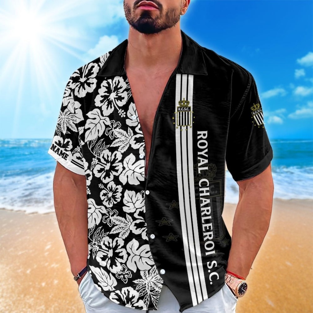 Black and White Floral Royal Charleroi S.C. Aloha Hawaiin Shirt Black and White Floral Royal Charleroi S.C. Aloha Hawaiin Shirt