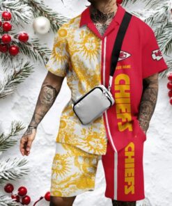 Chiefs Kingdom Red & Gold Half and Half Hawaiian Shirt Chiefs Kingdom Red & Gold Half and Half Hawaiian Shirt