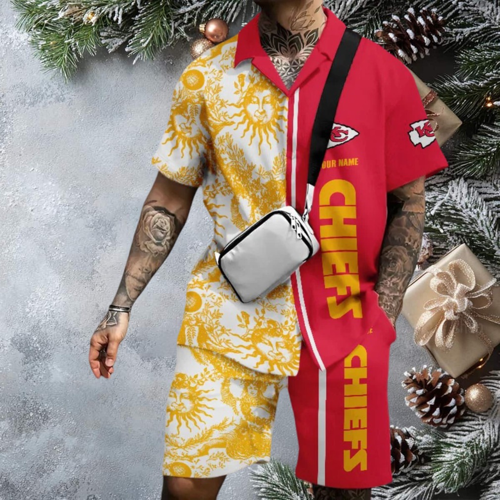 Chiefs Kingdom Red & Gold Half and Half Hawaiian Shirt Chiefs Kingdom Red & Gold Half and Half Hawaiian Shirt