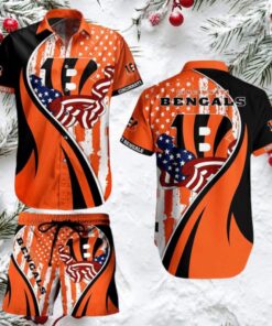 Cincinnati Bengals Patriotic Summer Aloha Shirt and Shorts Set Cincinnati Bengals Patriotic Summer Aloha Shirt and Shorts Set